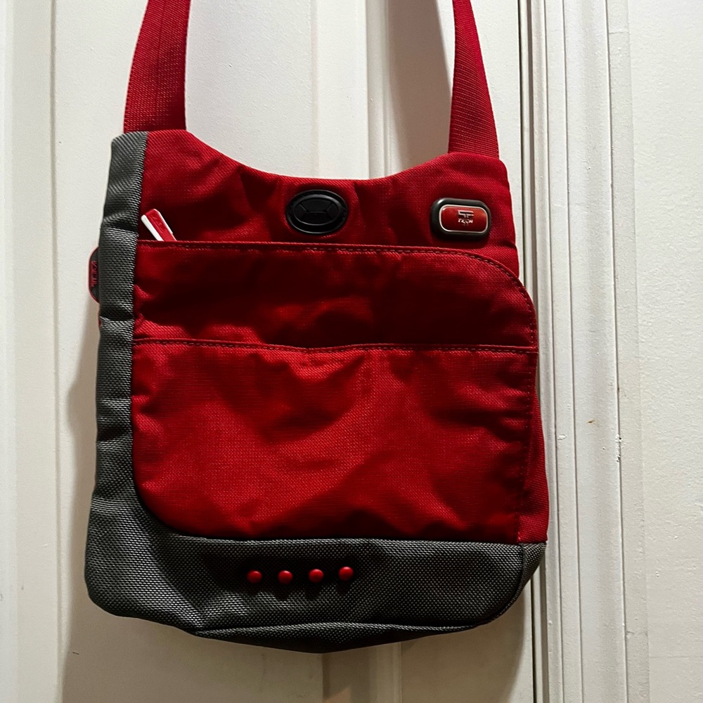 Tumi Tech Red and Gray Crossbody Bag